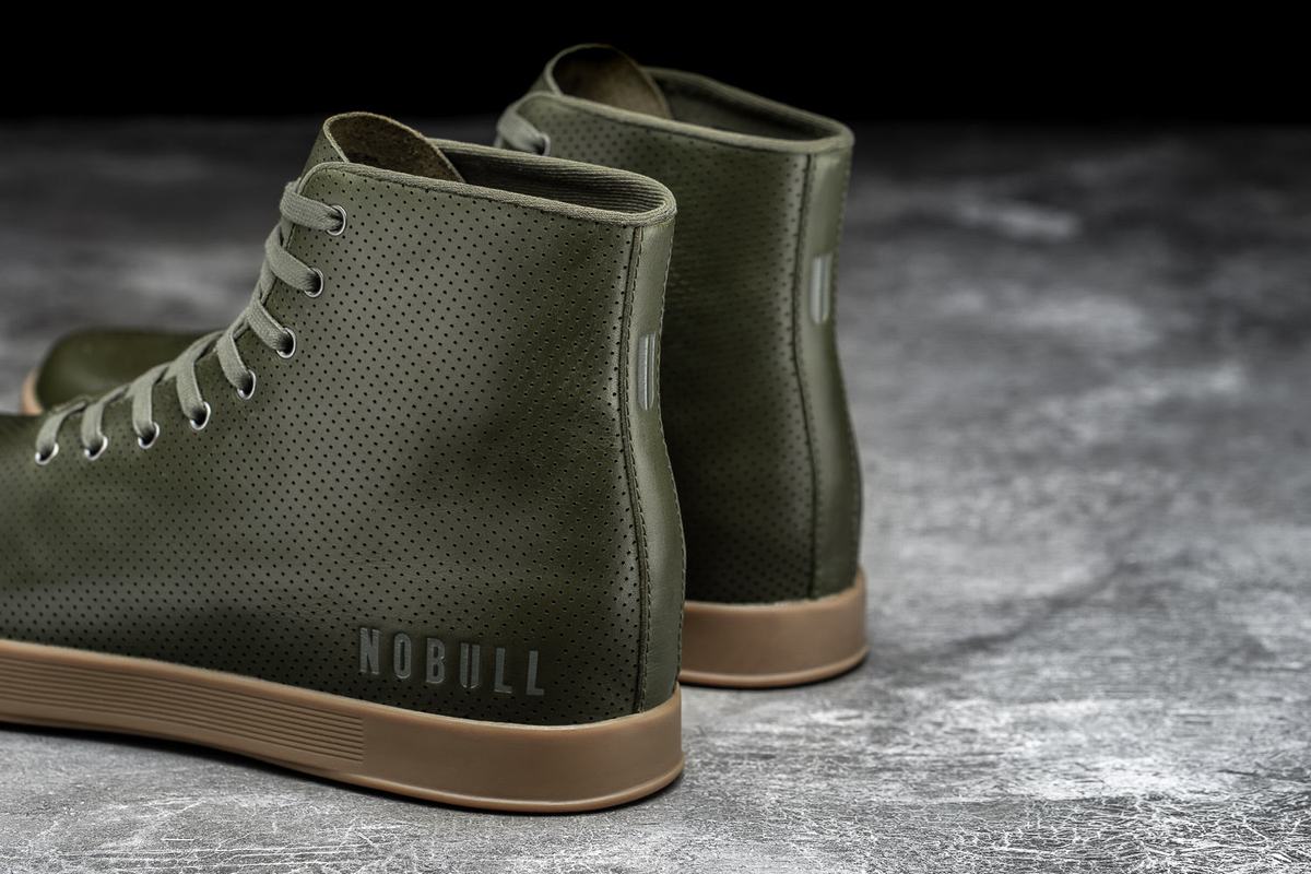 Nobull High-Top Army Leather Men's Trainers Olive | Australia (ZC5319)